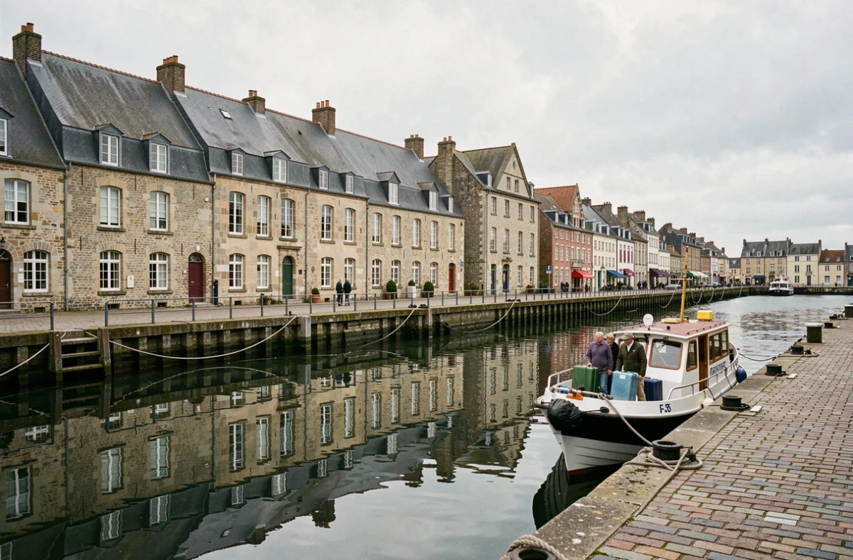 Arrivée de passagers en tender au vieux bassin de Honfleur depuis une croisière sur la Seine