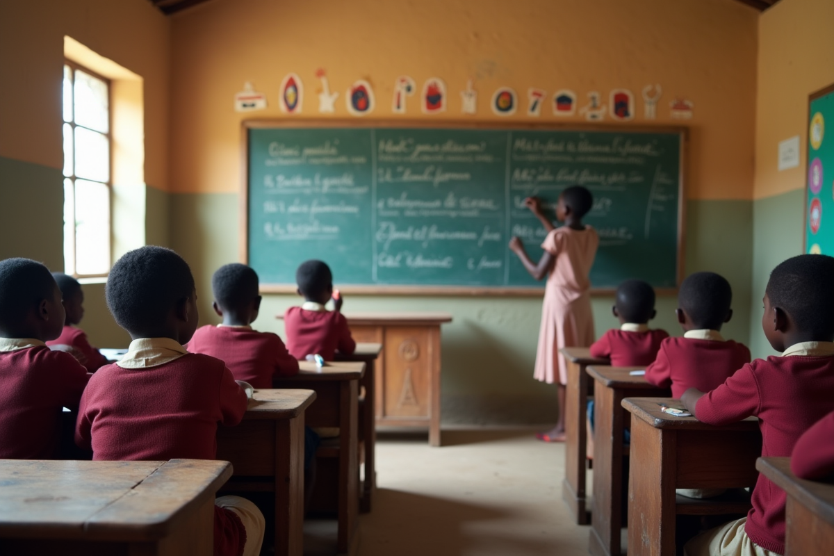 Enfants en classe de français en Afrique de l