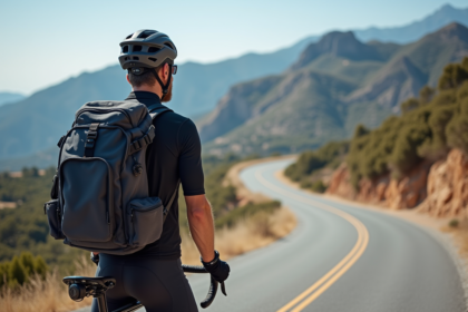 Homme en vélo de route sur une route montagneuse en Corse
