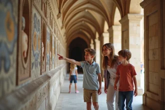 Famille explorant la cathédrale de Palerme avec mosaïques