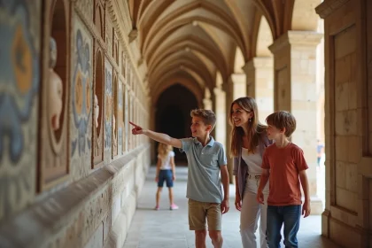 Famille explorant la cathédrale de Palerme avec mosaïques