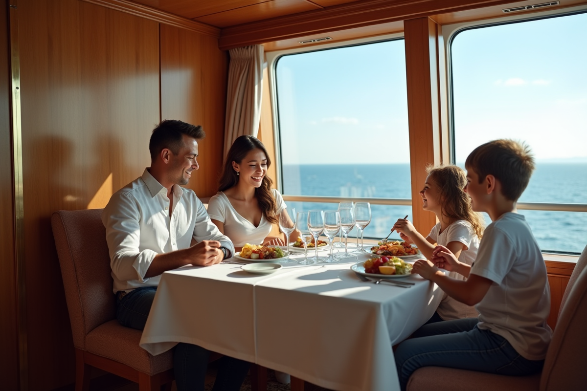Famille dégustant un repas face à la vue sur l