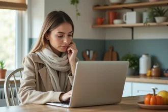 Femme comparant offres de voyage sur son ordinateur