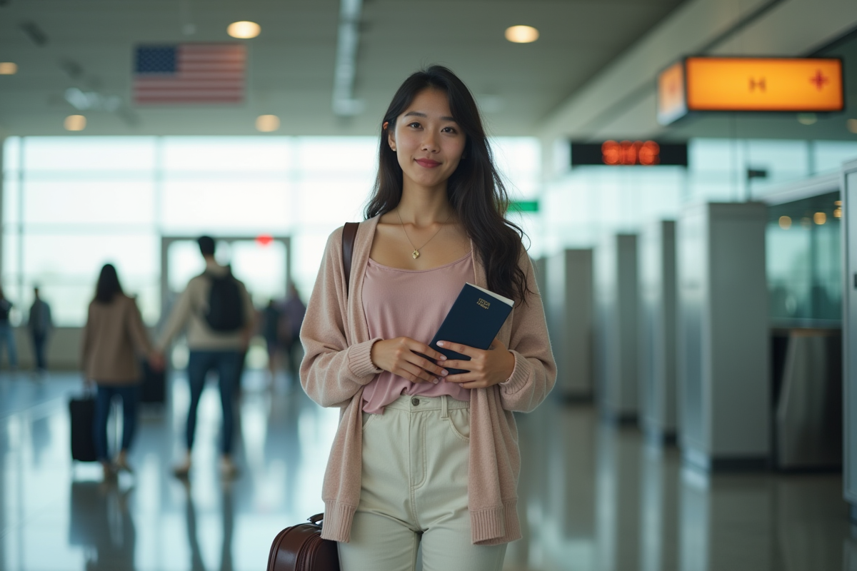 Jeune femme à Bali contrôle de passeport dans l