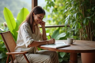 Jeune femme souriante en voyage à la Réunion