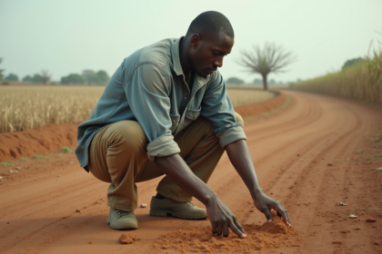 Paysans africain en terre sèche et craquelée