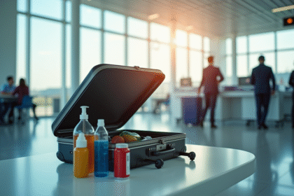 Valise ouverte au contrôle de sécurité aéroport avec objets interdits