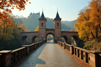 Le Vieux Pont d'Heidelberg (Alte Brücke) enjambant le Neckar en automne avec le château en arrière-plan