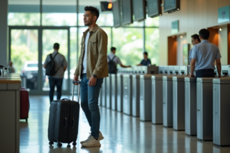 Homme asiatique confiant à Bali prépare son bagage