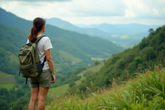 Femme voyageuse contemplant la vallée de Mindanao